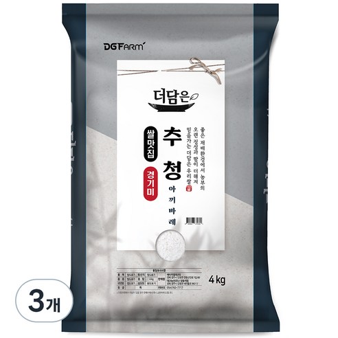 더담은 경기미 추청 아끼바레 쌀, 4kg, 3개