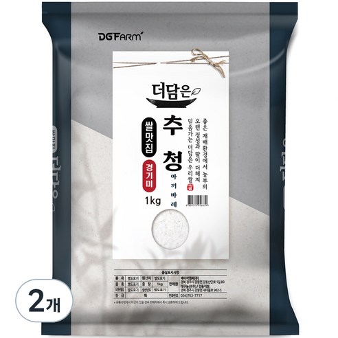 더담은 2024년산 햅쌀 경기미 추청 아끼바레 쌀 특등급, 1kg, 2개
