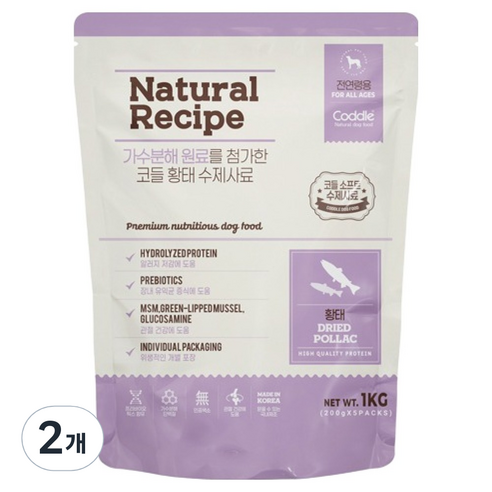 코들 전연령용 강아지 네이처 레시피 프리미엄 습식 수제사료 5p, 황태, 1kg, 2개