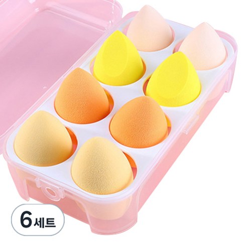 에이러블 B1754 메이크업 쿠션 퍼프 4종 x 2p + 케이스, 6세트, 옐로우
