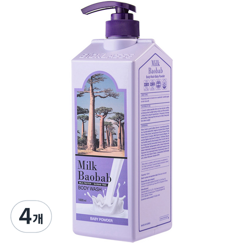 밀크바오밥 대용량 바디워시 베이비파우더향, 1000ml, 4개