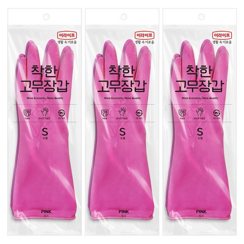 롯데이라이프 착한 고무장갑, 핑크, 소(S), 3세트