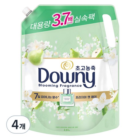 다우니 7일간 피어나는 향수 초고농축 섬유유연제 프리지아 앤 페어 리필, 2.6L, 4개