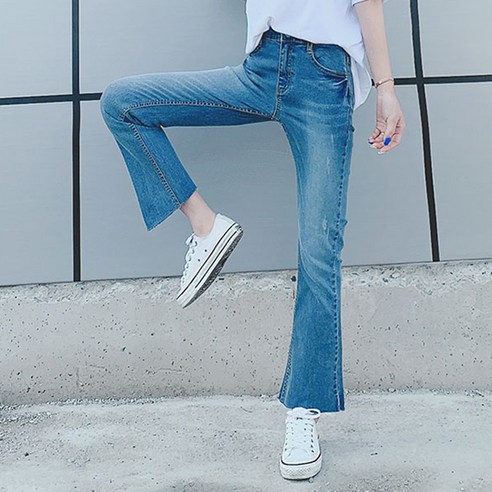 오키진 여성용 스판폭발 부츠컷 청바지