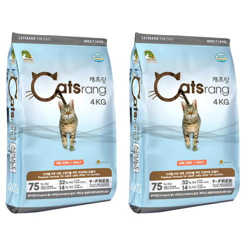 캐츠랑 어덜트 고양이 건식사료, 닭+참치, 4kg, 2개