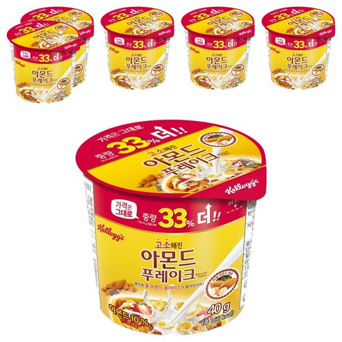 켈로그 아몬드 푸레이크 컵 시리얼, 40g, 6개