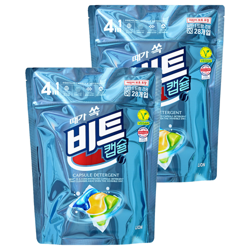 비트 4in1 일반 드럼 겸용 캡슐세제 티트리 오일향, 28개입, 2개