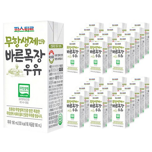 파스퇴르 무항생제 인증 바른목장 우유, 190ml, 432개