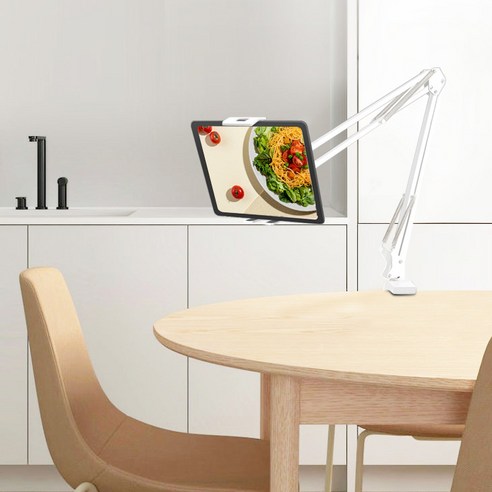 홈플래닛 탁상 침대용 휴대폰 태블릿PC 자바라 거치대, 화이트, 1개