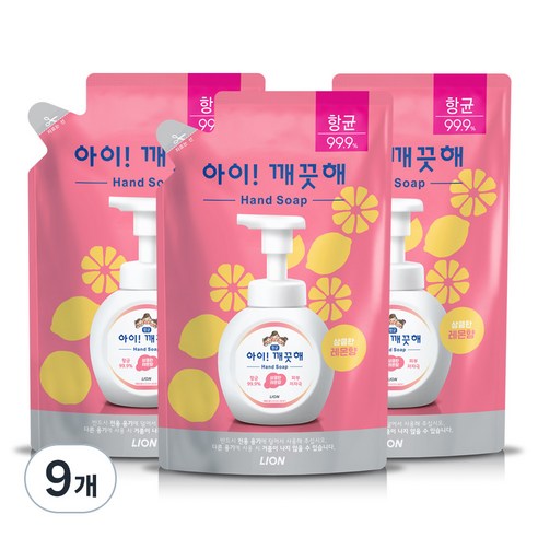 아이깨끗해 항균 거품 핸드 솝 레몬 리필, 450ml, 9개