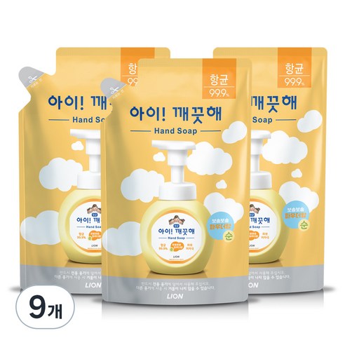 아이깨끗해 순 핸드워시 파우더향 리필용, 450ml, 9개
