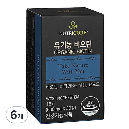 뉴트리코어 유기농 비오틴, 30정, 6개