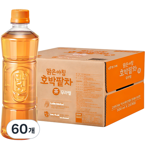 빙그레 맑은아침 호박팥차 무라벨, 500ml, 60개