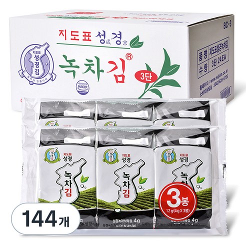 성경식품 지도표 녹차 식탁김, 4g, 144개