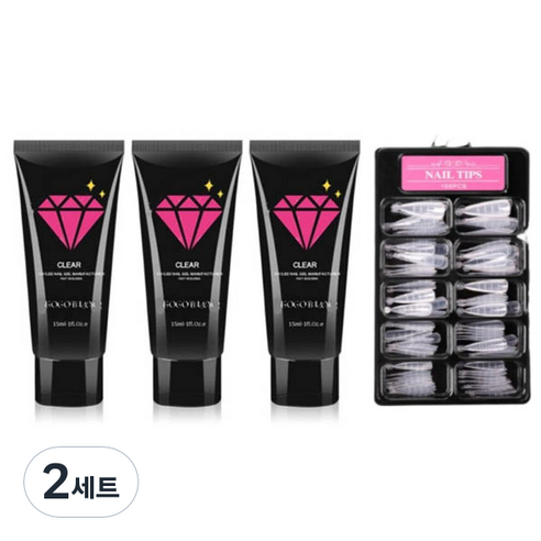 고고블랑 네일연장 폴리젤 45ml 세트, 폴리젤 클리어핑크 2p + 화이트 + 연장팁 스틸레토 100p + 구성품 3종, 2세트