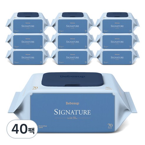 베베숲 시그니처 위드 블루 아기물티슈 캡형, 75g, 70매, 4개