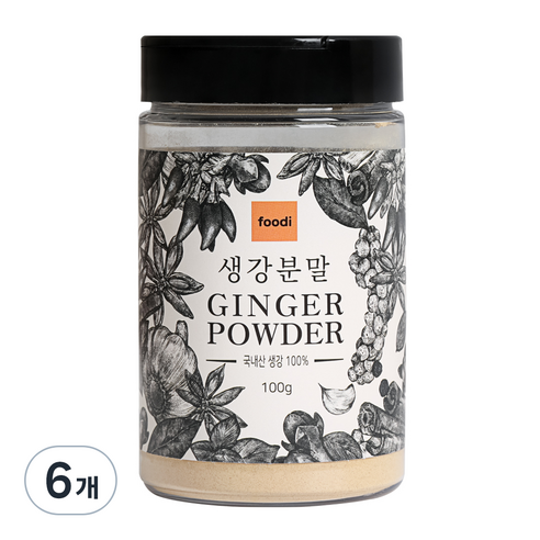 푸디 국내산 생강분말, 100g, 6개