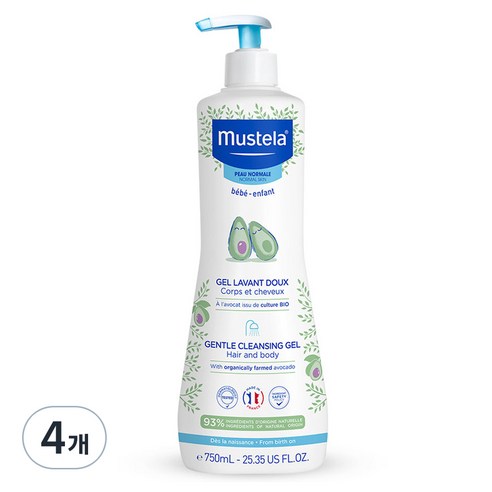 무스텔라 젠틀 클렌징 젤 샴푸 앤 바디워시, 750ml, 4개