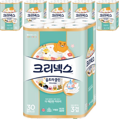 크리넥스 도톰한 천연펄프 3겹 카카오 화장지 30m, 30롤, 6개