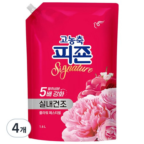 피죤 고농축 실내건조 시그니처 플라워페스티벌 섬유유연제 리필, 1600ml, 4개