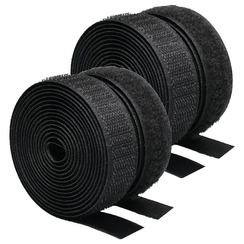 쿠말 접착 초강력 벨크로 테이프 갈고리면 20mm x 10m + 부착면 20mm x 10m 세트, 블랙, 2세트