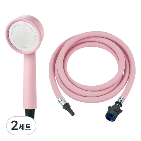 닥터워터 마카롱 원터치 샤워헤드 + 샤워기 호스 1.5m 세트, 2개, 핑크
