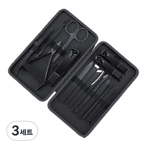피피홈리빙 스텐 손톱 발톱 네일 도구 16종 세트, 3세트, 블랙