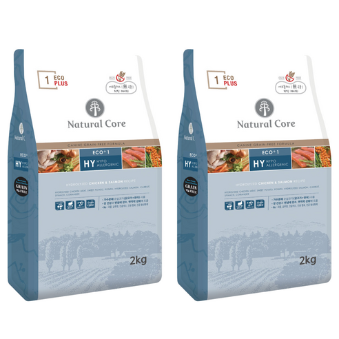 네츄럴코어 전연령 강아지 에코플러스1 그레인프리 건식사료, 닭+연어, 2kg, 2개