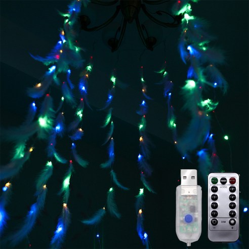 더깔끔 LED 창문 인스풍 실내 장식 깃털, 컬러 리모컨 USB