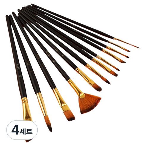데비아트 수채화 고품질 붓 12종 세트 블랙, 4세트