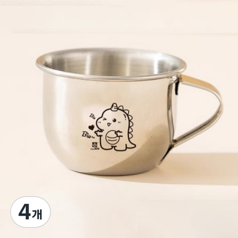 아우라팸 어린이 스텐 304 양치컵 80ml, 꼬마공룡, 4개