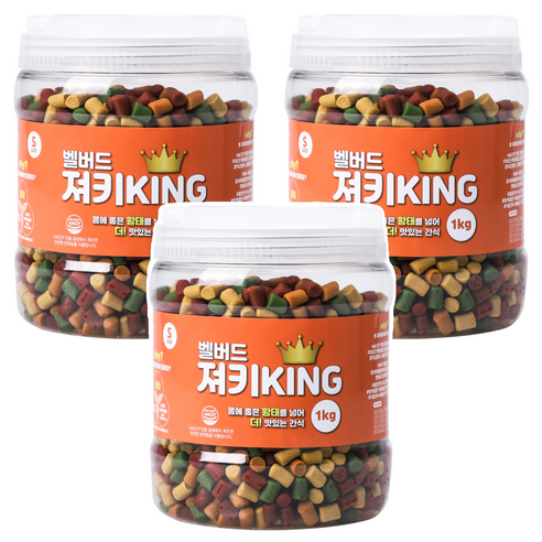 벨버드 강아지 가수분해 져키킹 S, 혼합맛(황태/연어/참치/오리/치즈), 1kg, 3개