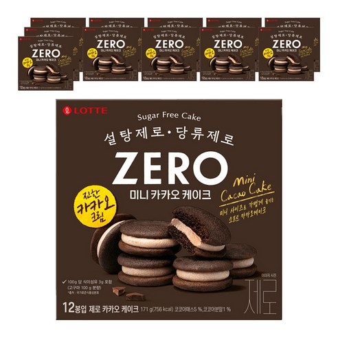 롯데제로 제로 카카오 케이크, 171g, 12개