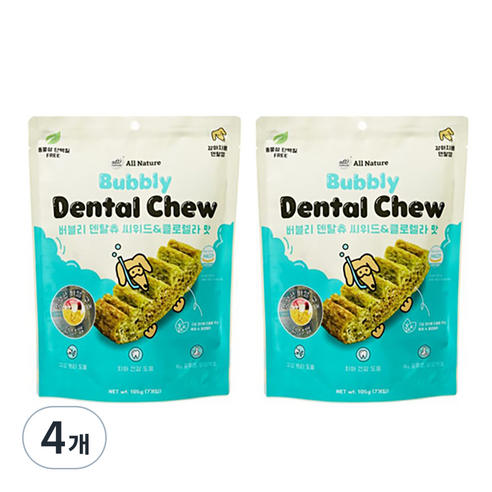 올네이쳐 강아지 버블리 덴탈츄 씨위드 & 클로렐라 맛 간식, 105g, 4개