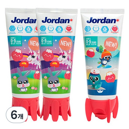 조르단 뉴스텝1 유아용 치약 딸기향 랜덤발송, 90g, 6개