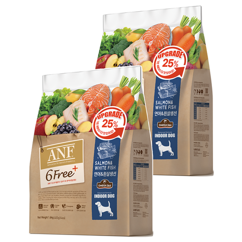 ANF 전연령용 인도어 독 식스프리플러스 건식사료, 연어+흰살생선, 1.6kg, 2개
