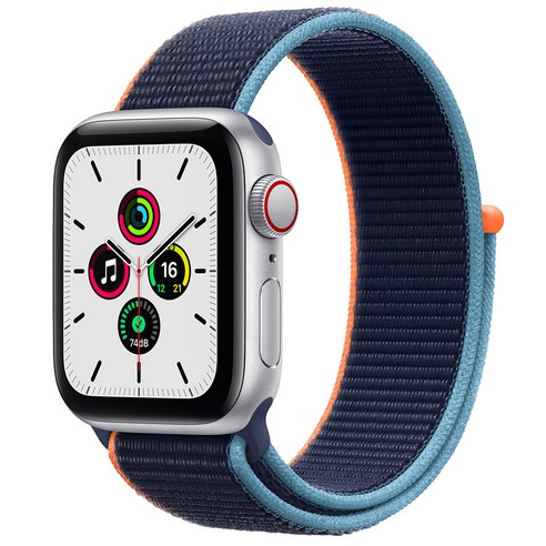 Apple 애플워치 SE, GPS+Cellular, 실버 알루미늄 케이스, 딥 네이비 스포츠 루프