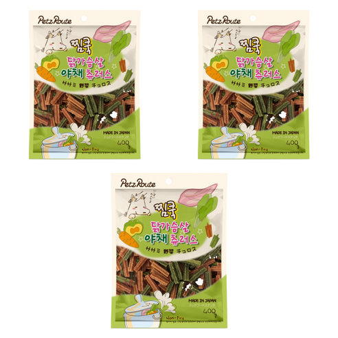 펫츠루트 찜쿡 츄러스 반려견 간식 400g, 닭가슴살 + 야채 혼합맛, 3개