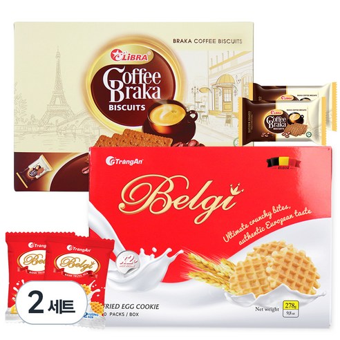 우리가스토리 벨기 에그 버터 와플 쿠키 13.9g x 20p + 리브라 브라카 커피 비스킷 15g x 24p 세트, 2세트