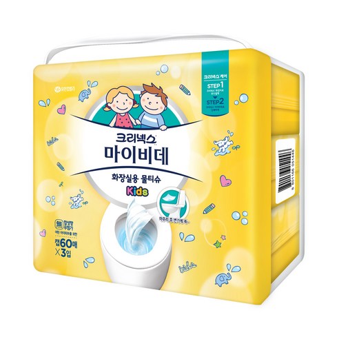 마이비데 크리넥스 키즈 화장실용 물티슈 캡형, 60매, 60매, 3개