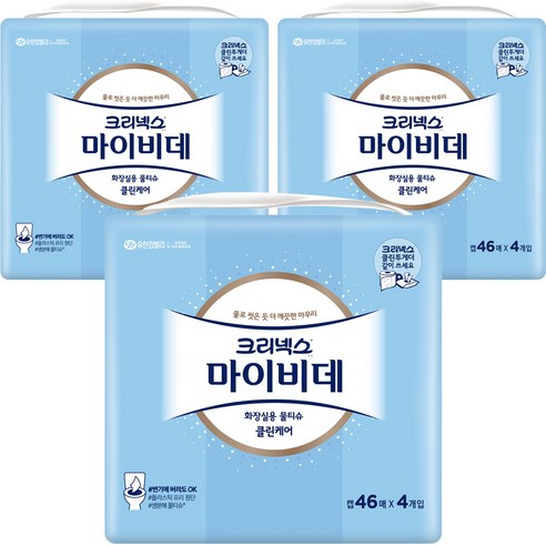 크리넥스 마이비데 클린케어 화장실용 물티슈 캡형, 46매, 12팩