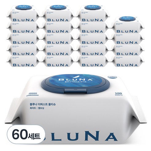 블루나 더퍼스트 물티슈 화이트, 60세트, 100개입, 55g