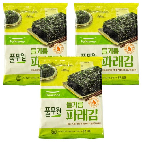 풀무원 들기름 파래김 전장 10p, 35g, 3개