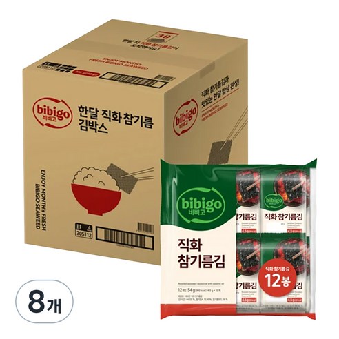 비비고 한달 직화참기름김 12p, 54g, 8개