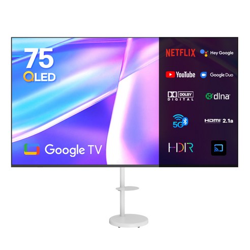 이노스 4K UHD QLED 구글 TV 75인치 스마트 티비 + 대형 삼탠바이미 티비 스탠드 삼텐바이미 TV 거치대 FS-30 화이트 세트, 189cm(75인치), S7511KU, 방문설치