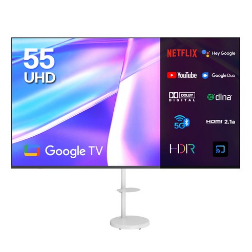 이노스 4K UHD LED 구글 TV 제로베젤 스마트 티비 + 대형 무빙 TV 스탠드 FS-30 화이트 세트, 139.7cm(55인치), S5501KU, 방문설치
