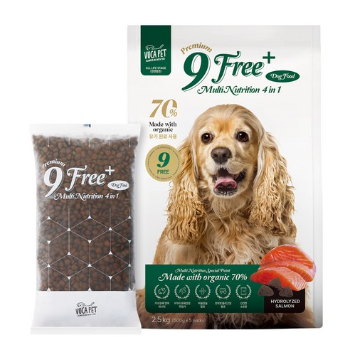 뷰카펫 강아지 어덜트 70% 9Free 플러스 4in1 프리미엄 건식 사료, 연어, 2.5kg, 1개