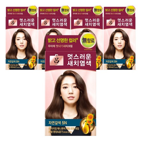 려 우아채 멋내기 새치 염색제, 5N 자연갈색, 5개