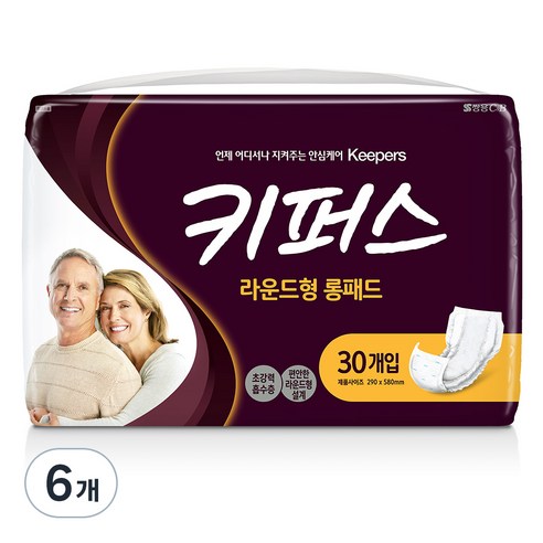 키퍼스 라운드형 롱패드 성인용 기저귀 290 x 580 mm, 30개입, 6개