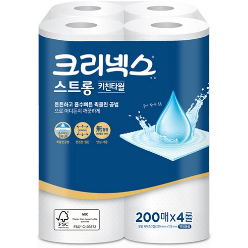크리넥스 스트롱 키친타월, 200매, 4개